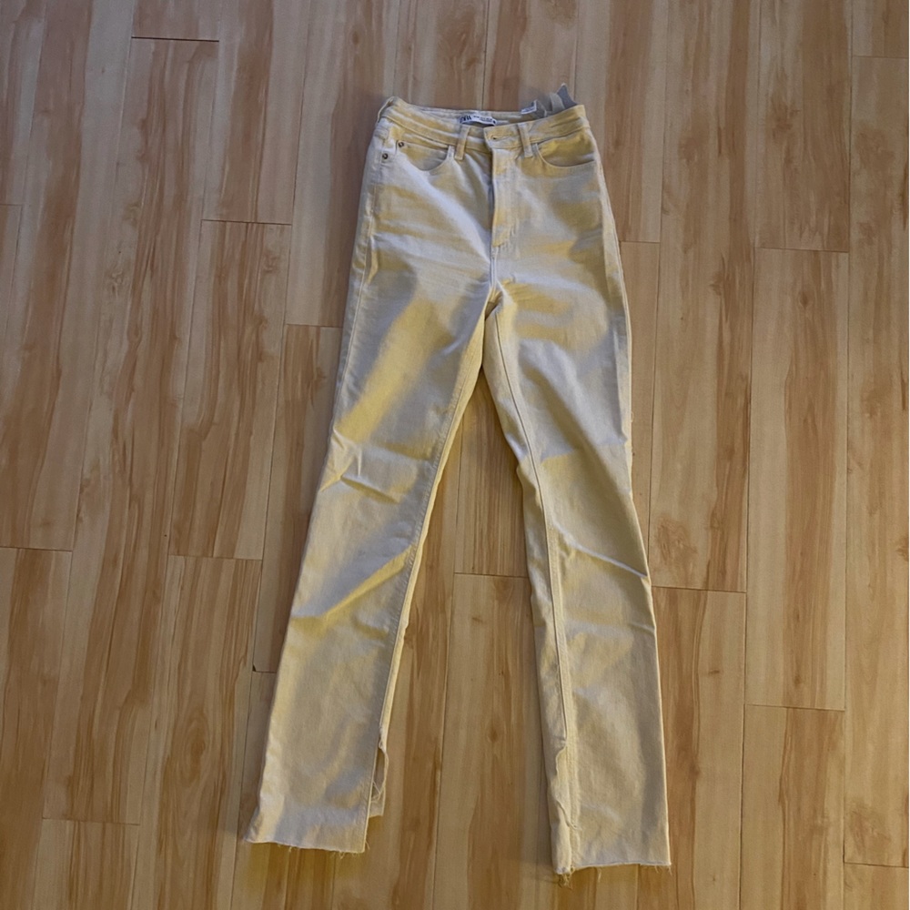 ZARA NEW Khaki Stretch Denim Slit Hem Jeans Size 4